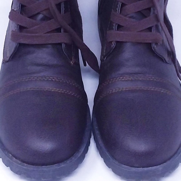 Women' s Brown Lace Up Zip Up Double Buckle Combat Boots - Picture 7 of 13